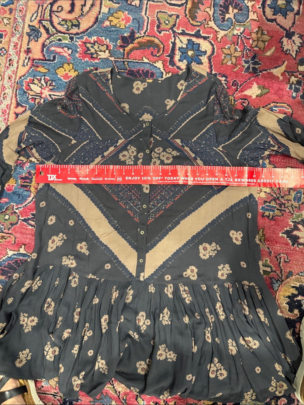 FREE PEOPLE Boho Floral Button-Front Midi Dress Dark Brown - Picture 11 of 12